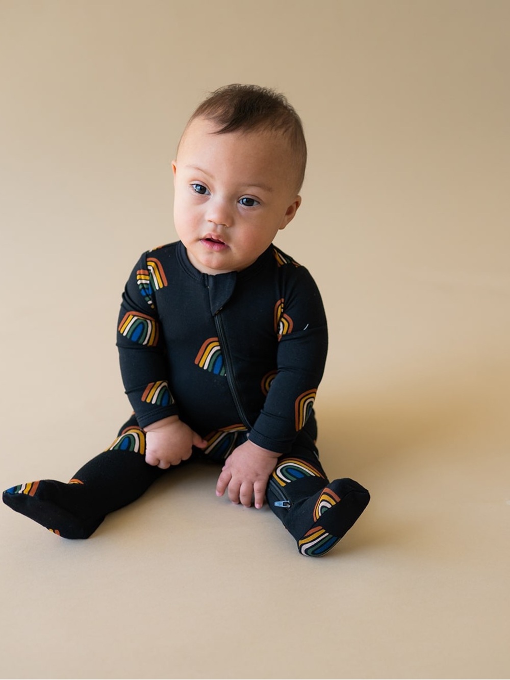 Kyte BABY Black Footed Zipper One-Piece with Rust Rainbow